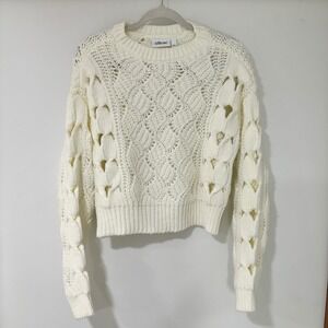 Willow + Root Open Knit Sweater Womens XS Ivory Lattice Sleeve | Boho Core